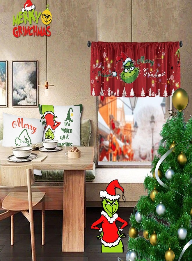 SUNWISHA Christmas Valance Curtains 52x18 inch - Designed with Playful Green Monster - Kitchen/Bathroom Winter Decor - Rod Pocket Valances for Holiday Homes Red - Image 3